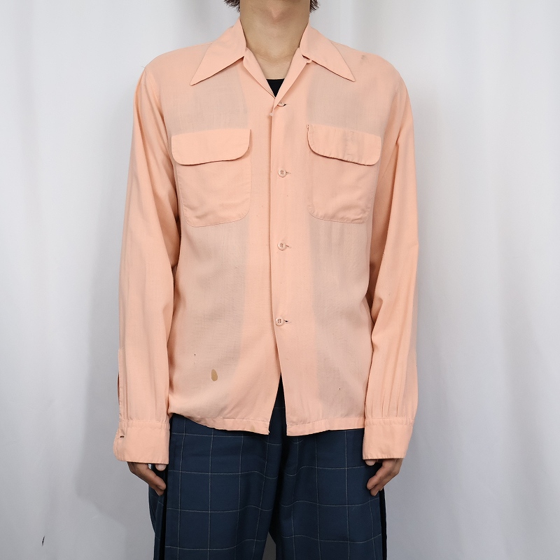 40s 40年代 アロー アメリカ製 レーヨンシャツ 長袖 サーモンピンク