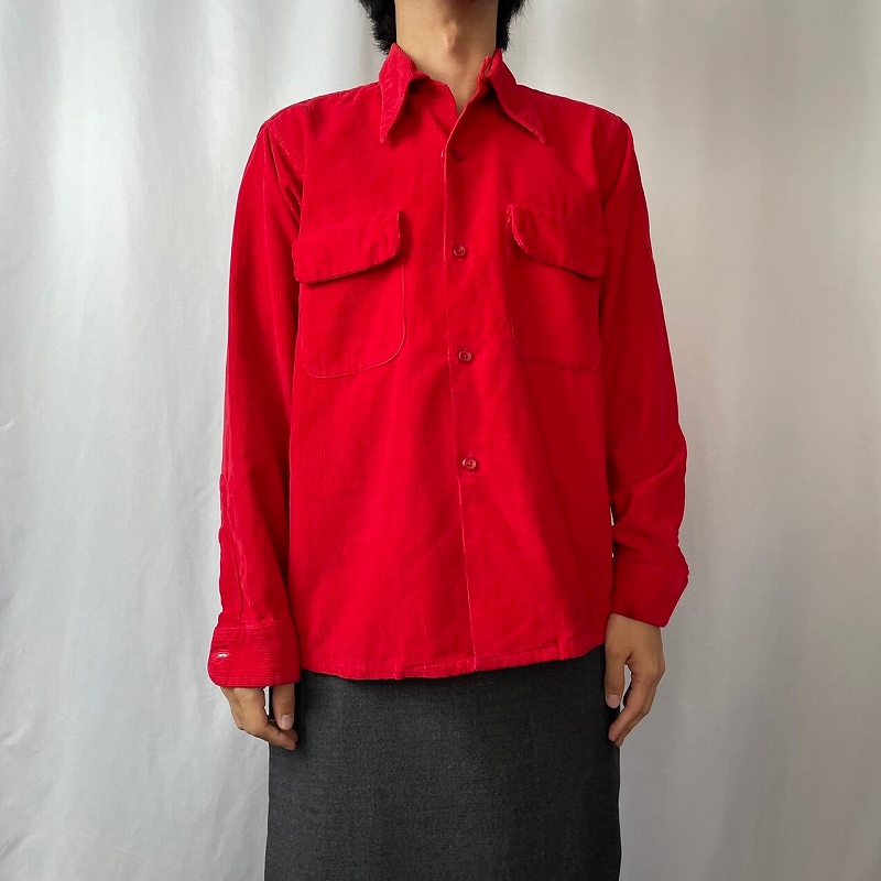 50s 50年代 長袖 ループカラー 赤 レッド 開襟シャツ│ヴィテージ古着