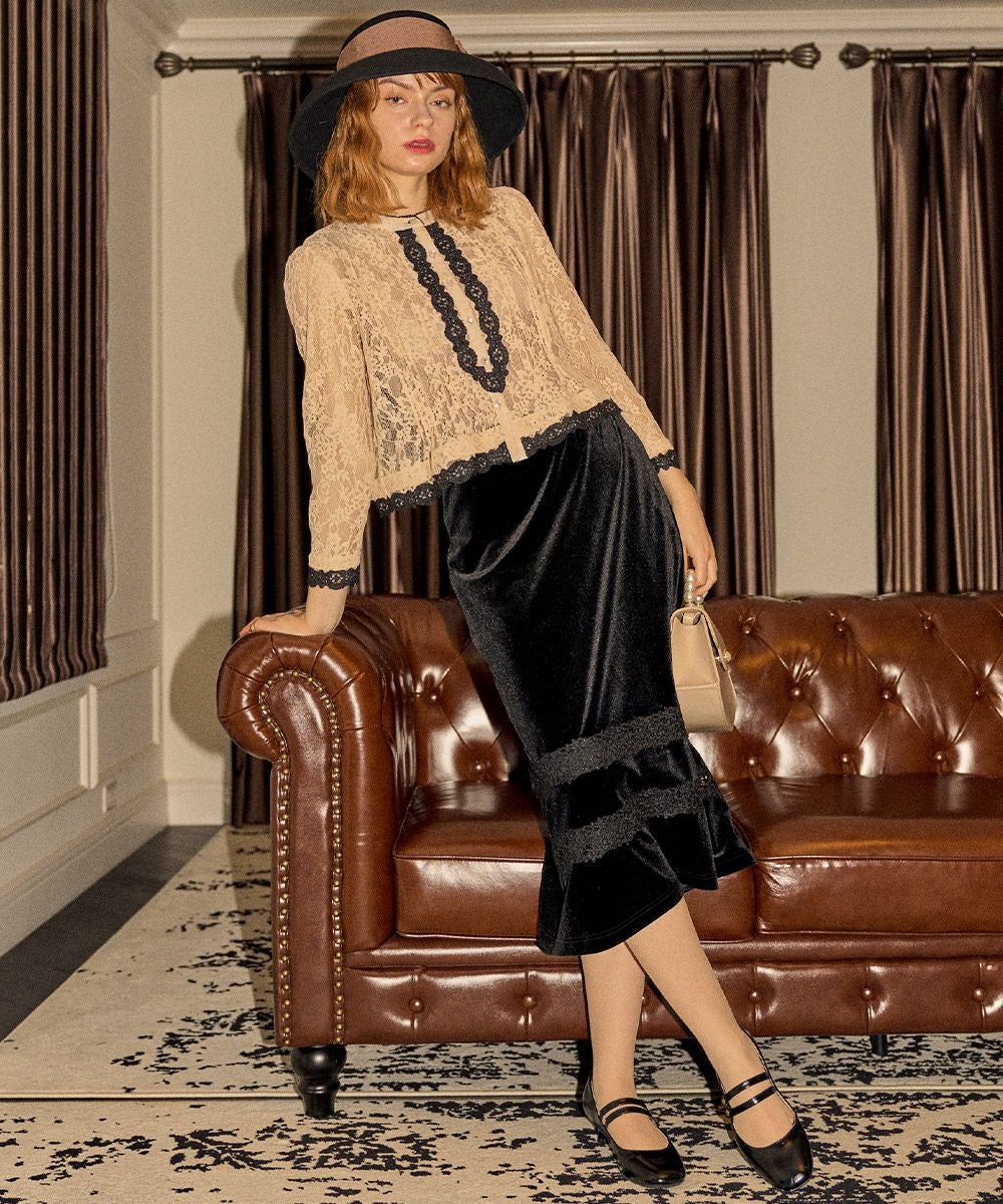 □配色使い総レースブラウス/an another angelus Limited [47DF02j001