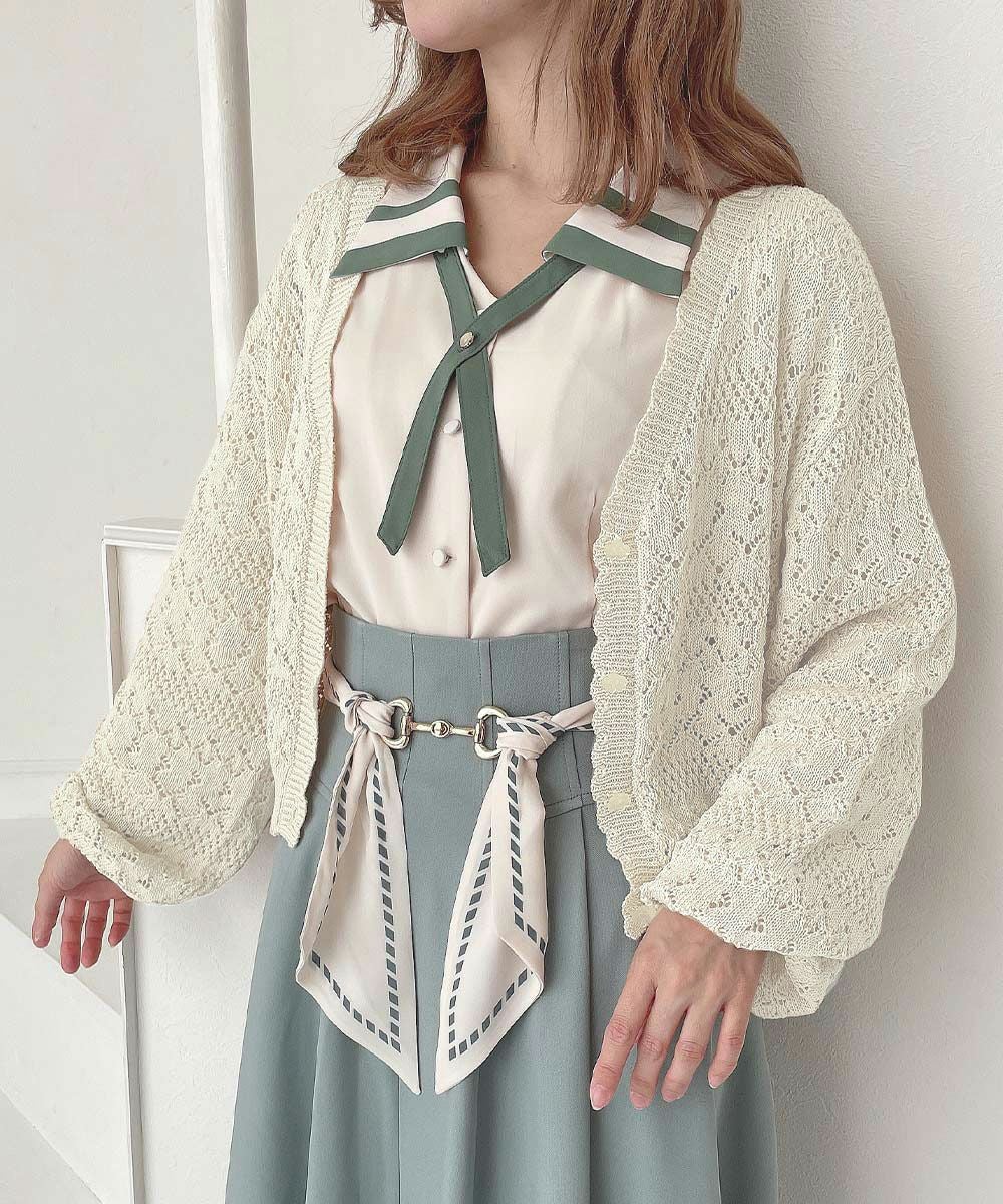 フラワー釦透かし編みニットカーディガン/F i.n.t [57AJ04j001] | F