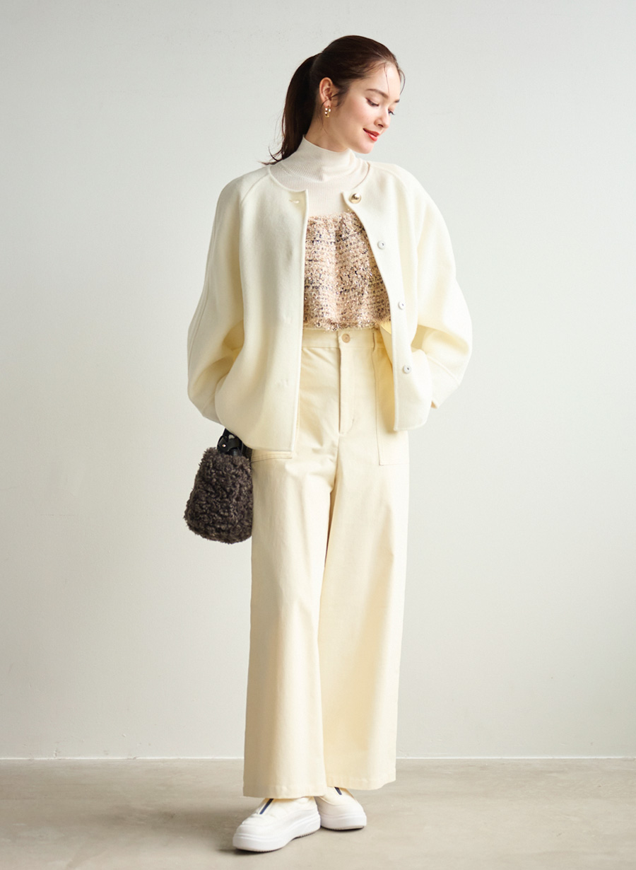 super 100's＞リバーノーカラーショートコート｜LOUNIE（ルーニィ