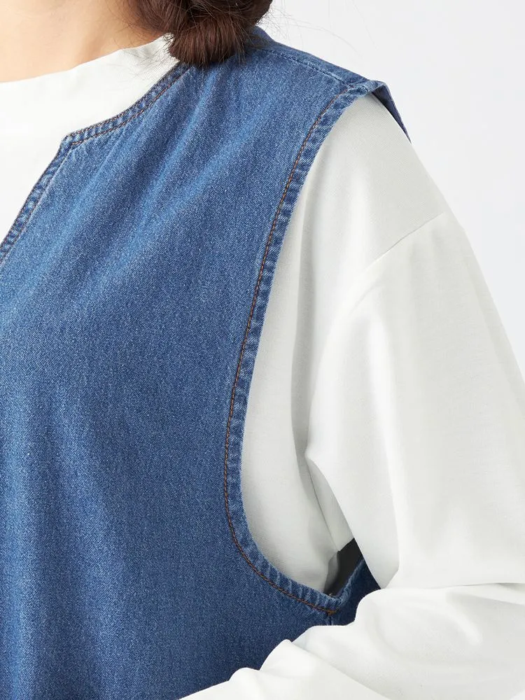 サックス 【No Jean(ノージーン)】デニムキーネックジャンパースカート