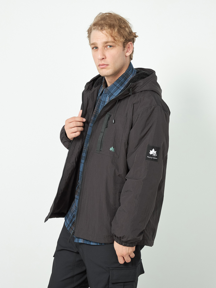 カーキー 【ロゴスパーク】ナイロン裏フリースパーカー 長袖パーカー