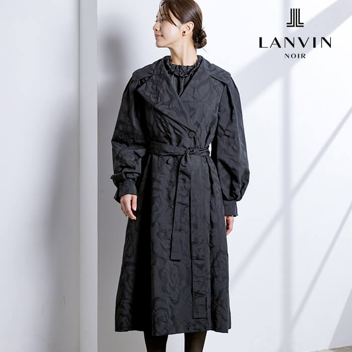 ローズ柄シルクジャカードのコート 9号・ブラック｜東京ソワール