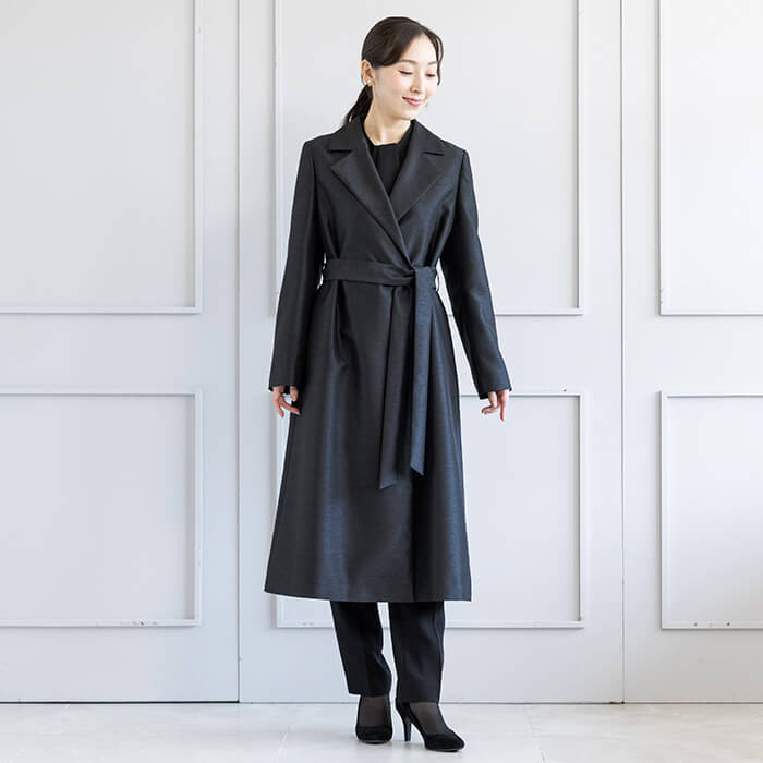 シャンブレーシャンタンのテーラードカラーコート M・ブラック｜東京