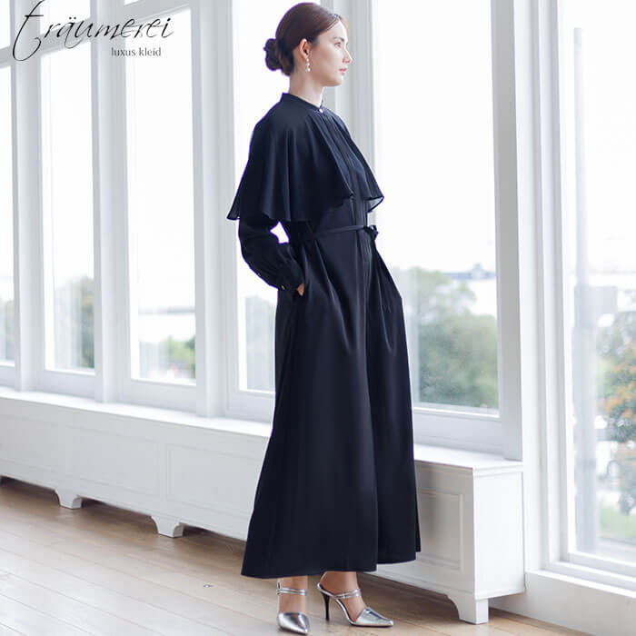 WEB限定｜ケープカラーオールインワンドレス 13号・ブラック｜東京