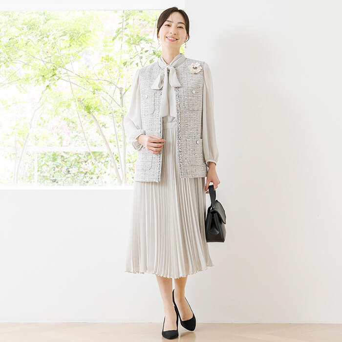 ミックスツイードのジレ 9号・ベージュ｜東京ソワールオンラインストア