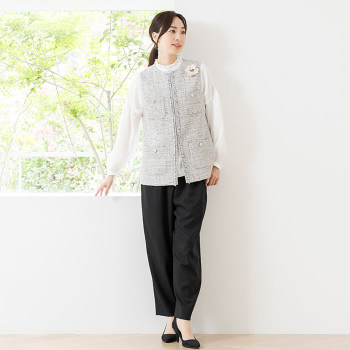 ミックスツイードのジレ 9号・ベージュ｜東京ソワールオンラインストア