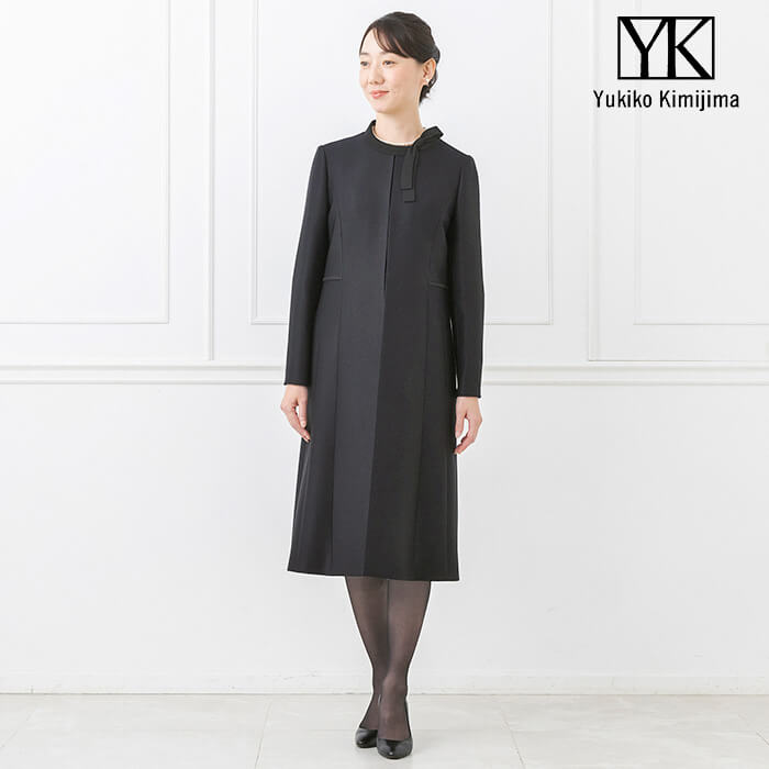 リボンモチーフのロングジャケットアンサンブル 9号・ブラック｜東京