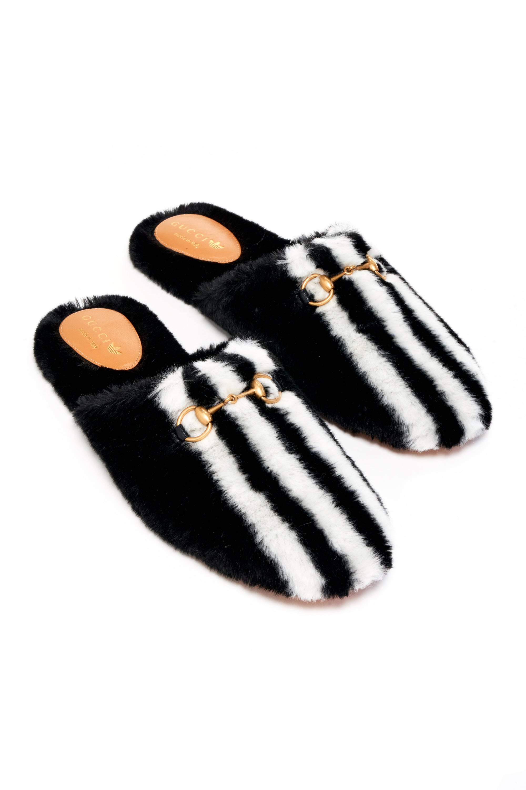 Gucci x Adidas Faux Fur Mule Slides Size 40.5 - Foxy Couture Carmel