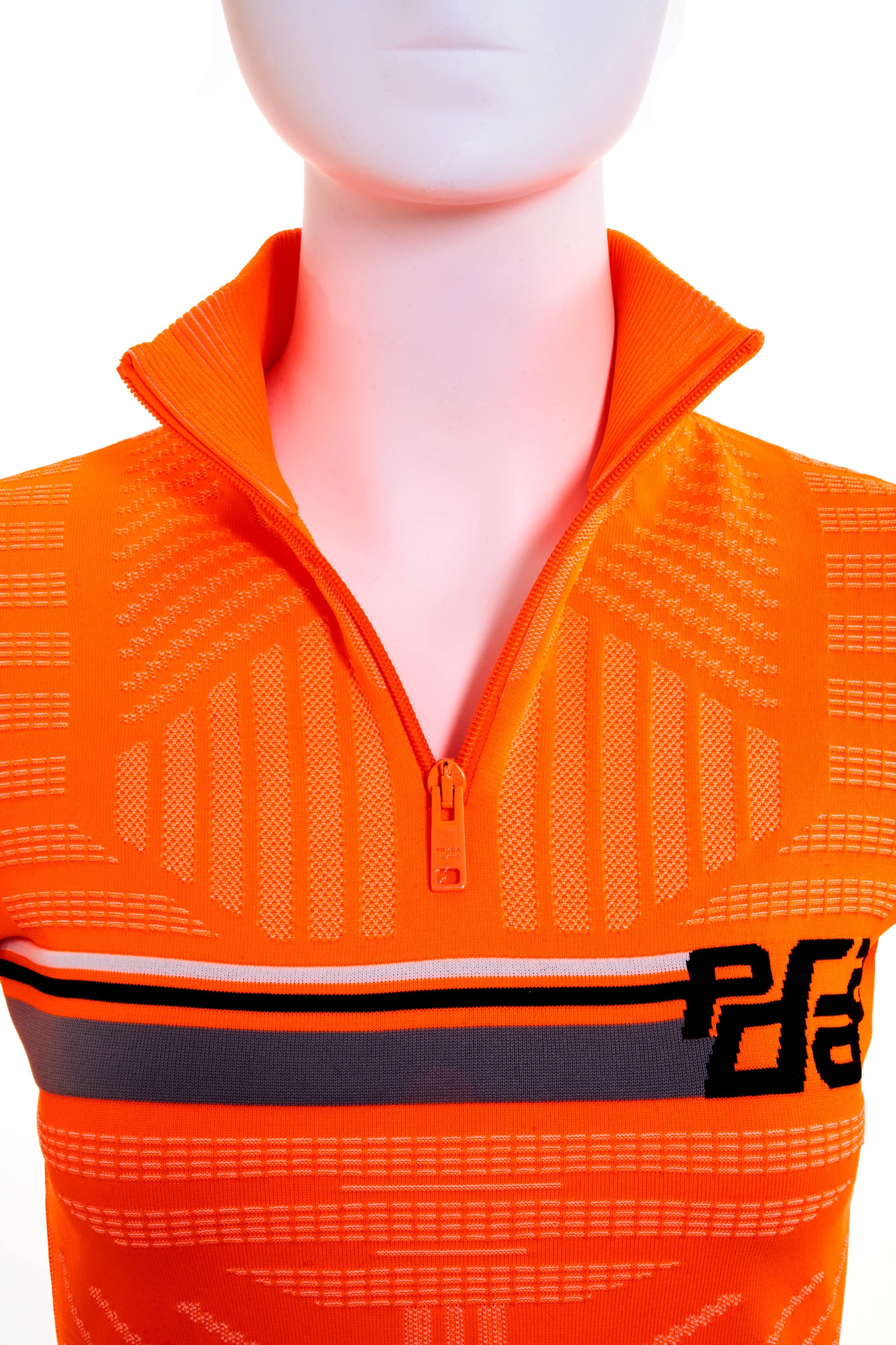 Prada Orange Half-Zip Sport Sweater With Tech Pattern - Foxy