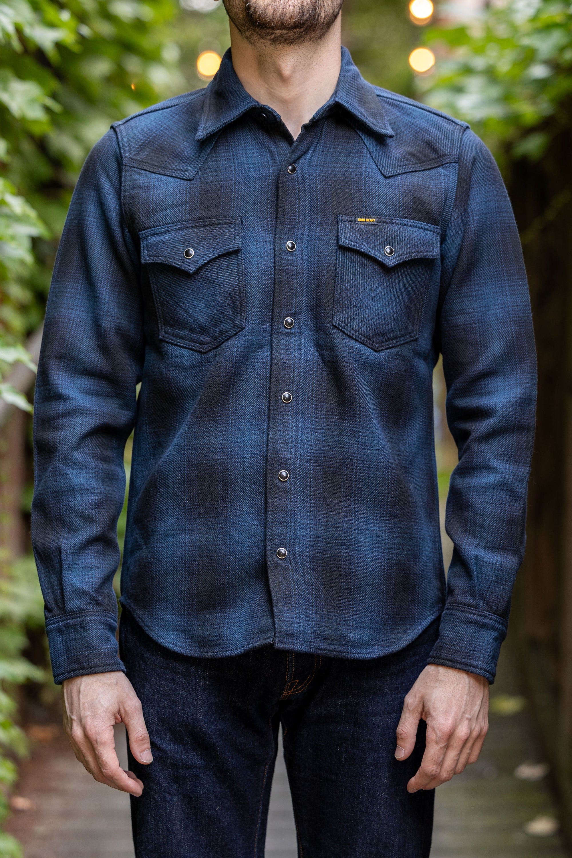 Iron Heart IHSH-264-NAV - Ultra Heavy Flannel Ombré Check Western