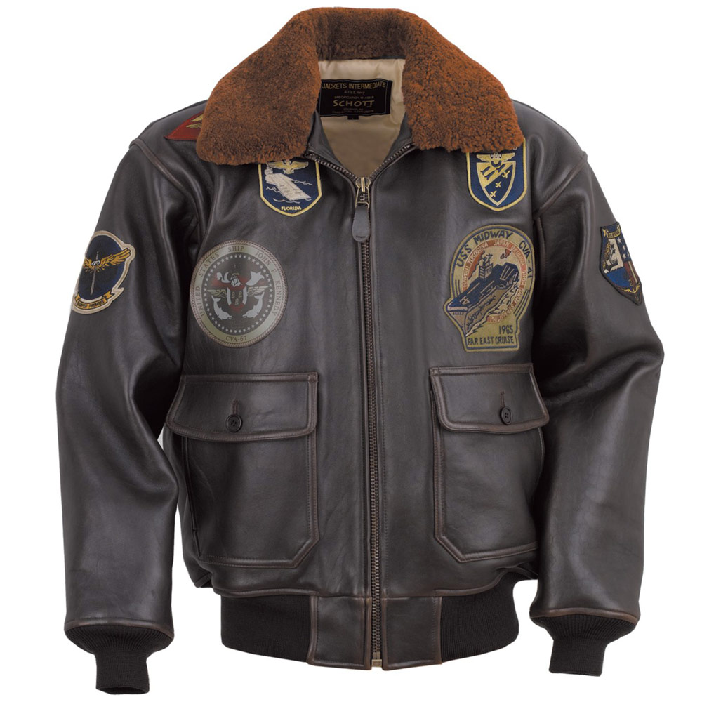 Schott Men's G-1 Wings of Gold Leather Bomber Jacket with Patches