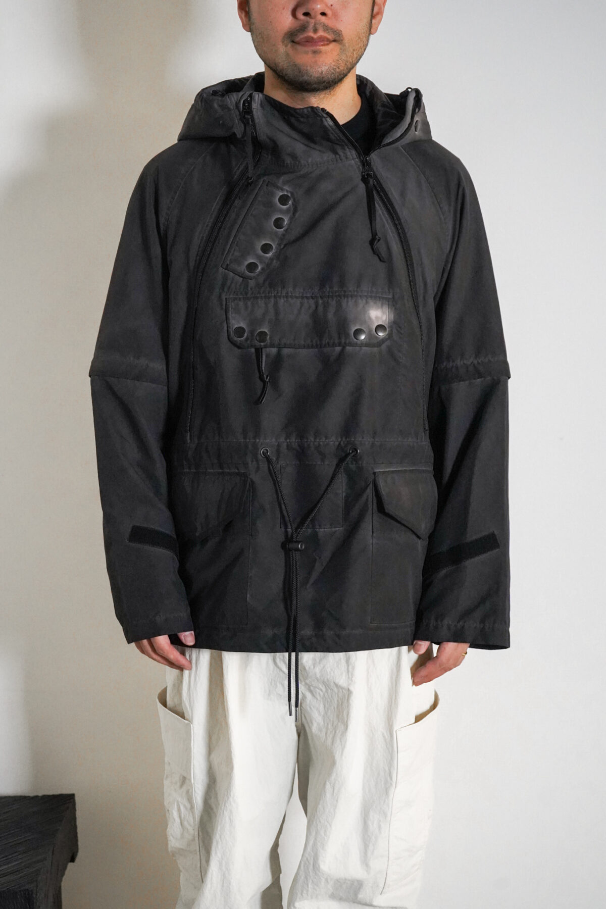 GARMENT DYED PULLOVER JACKET BLACK | FUDGE UP NOTHING