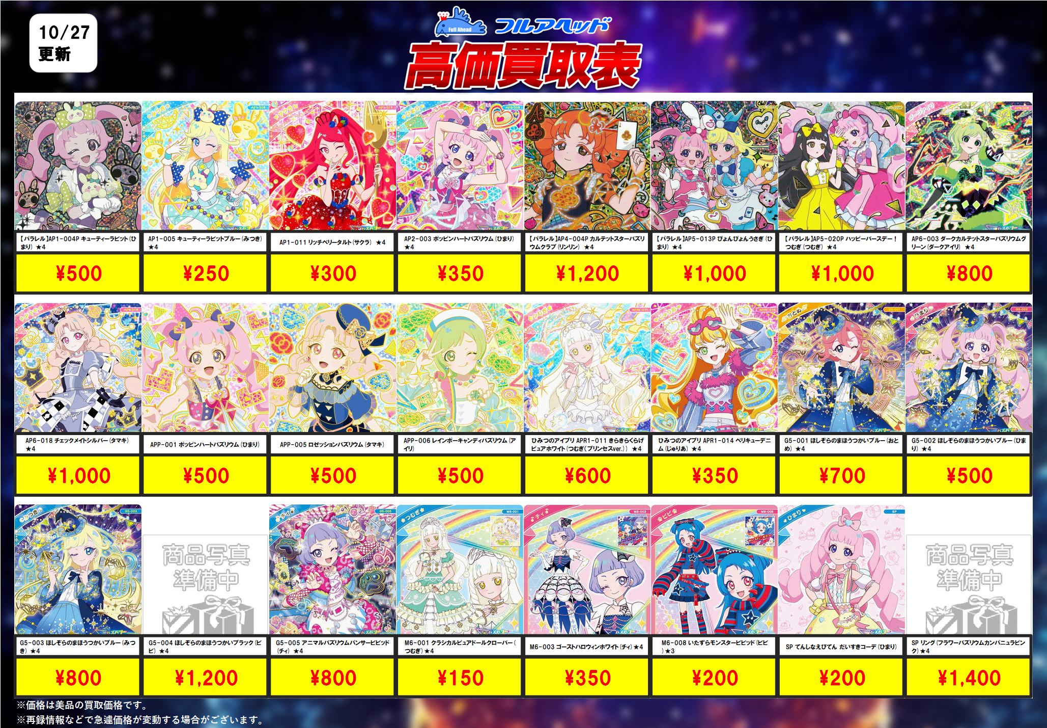 ひみつのアイプリ】買取表、販売価格の調整を行いました！