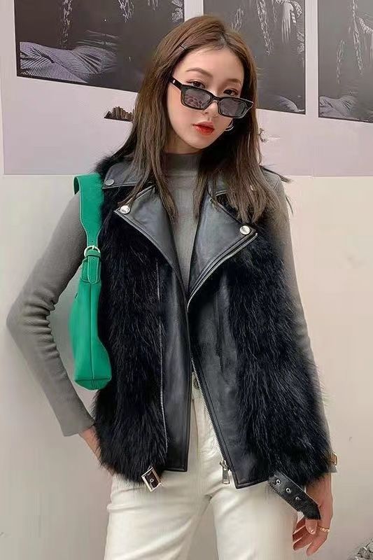 ベスト 豪華毛皮付き本革ライダースベスト ファー|ベスト専門通販 ベスティ