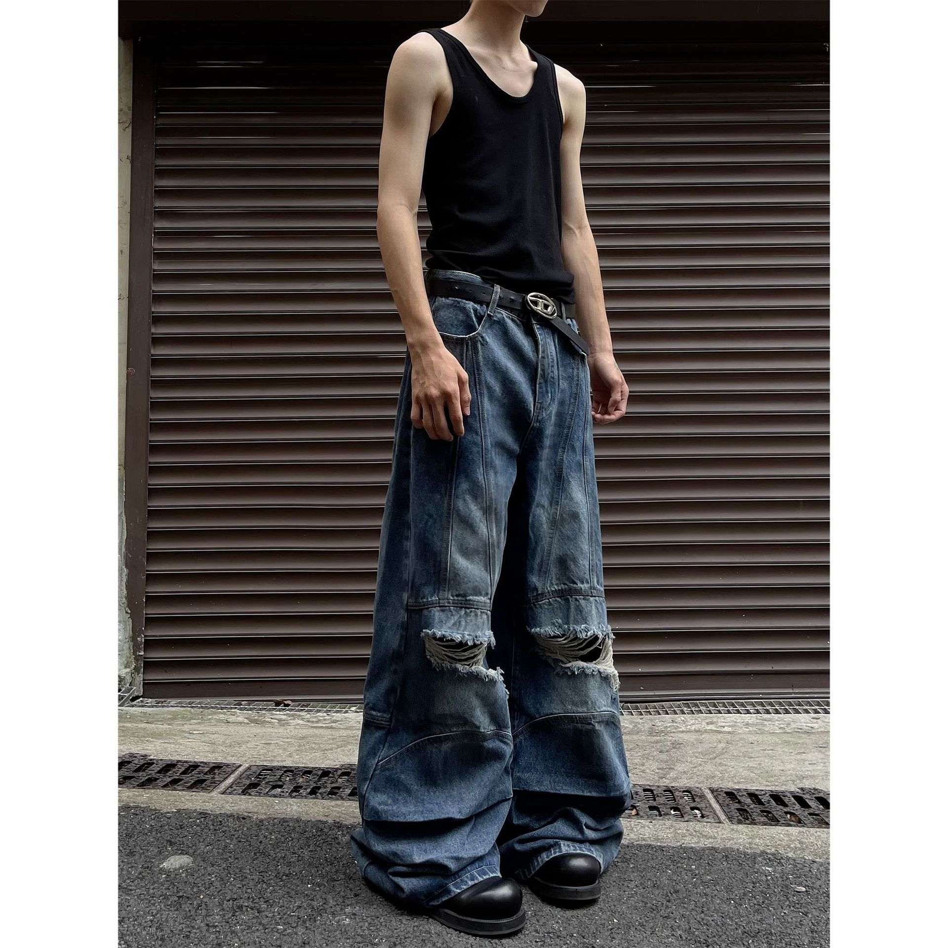 ダメージ加工 ワイドデニムパンツ ジーンズ|デニムスカート専門通販 Denimn