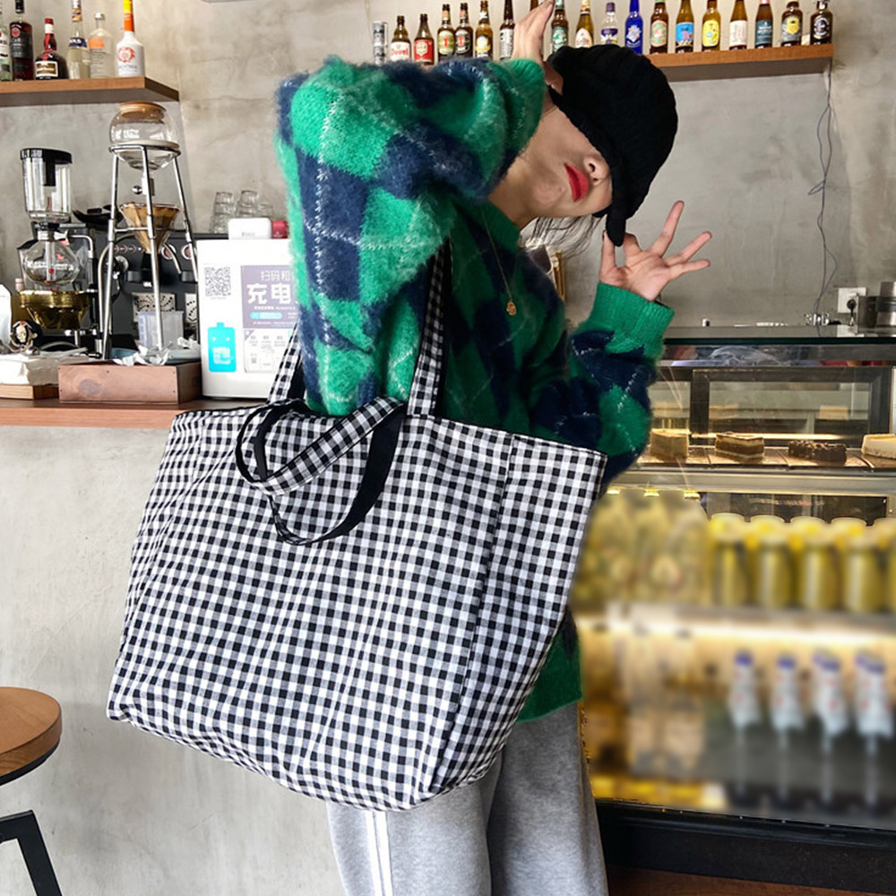 ギンガム チェック ギンガムチェック持ち手 帆布トートバッグ