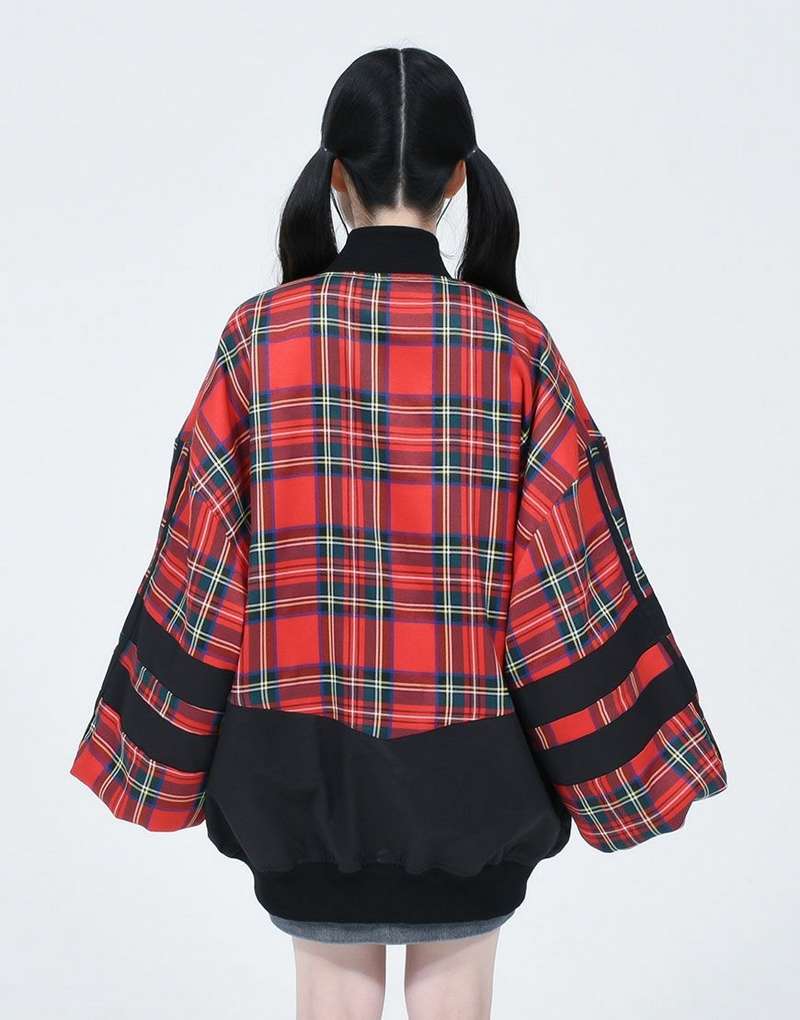 パンクファッション タータンチェック切り替えオーバーサイズ