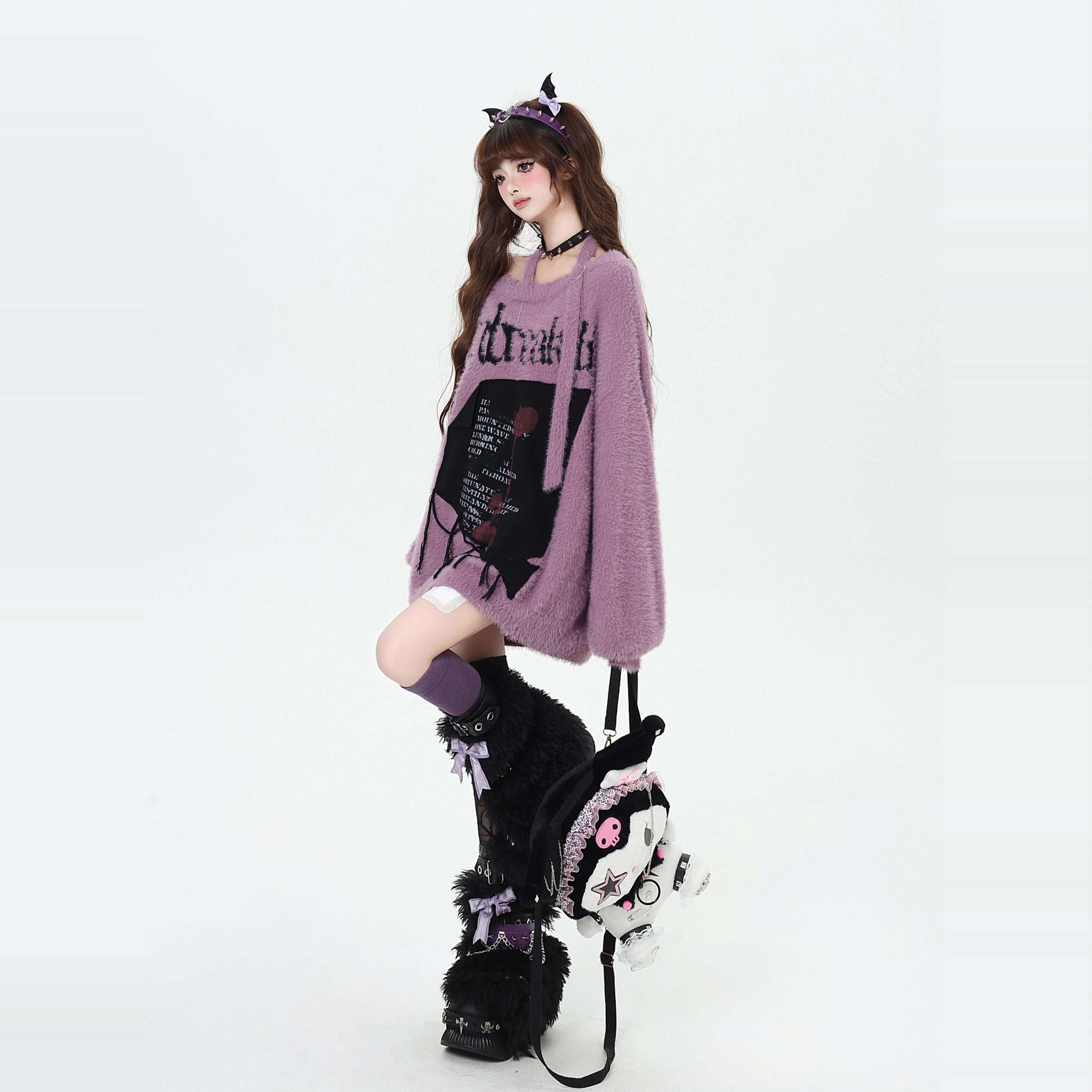 パンクファッション オーバーサイズ メッシュ ニット トップス|パンク