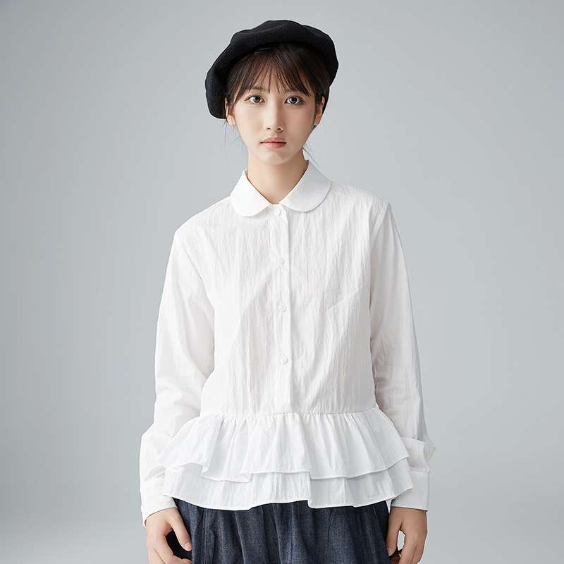 白シャツ フリルラウンドカラーシャツ カジュアル（frill）|白シャツ