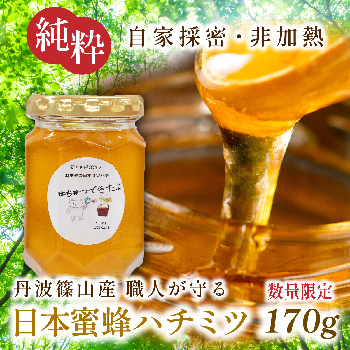 限定数量】職人が守る幻の日本蜜蜂ハチミツ 非加熱 国産 純粋 170g