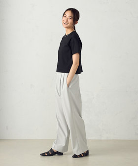 ストレッチツイル サイドライン ハイウエストワイドパンツ（12-52PK01