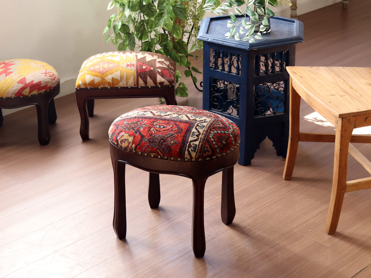 アンティークラグ木製家具 H40×W31.5×D41.5cm スツール オットマン