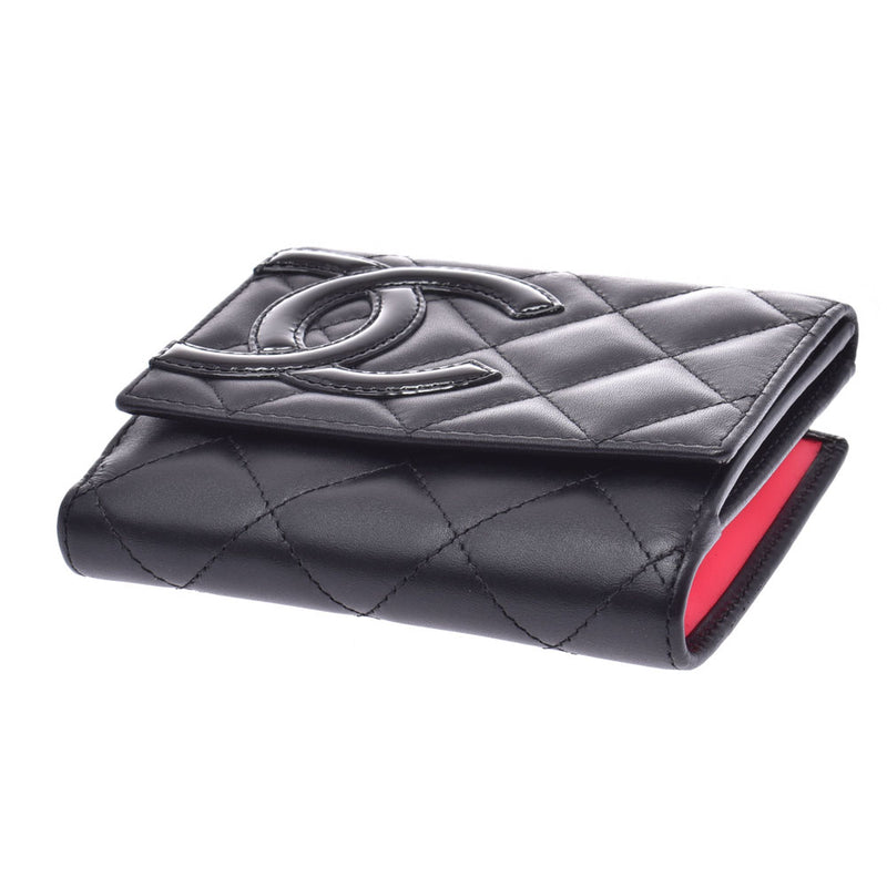 シャネルカンボンライン 黒 レディース ラムスキン 二つ折り財布