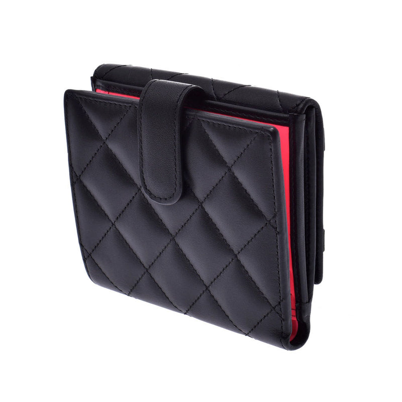 シャネルカンボンライン 黒 レディース ラムスキン 二つ折り財布