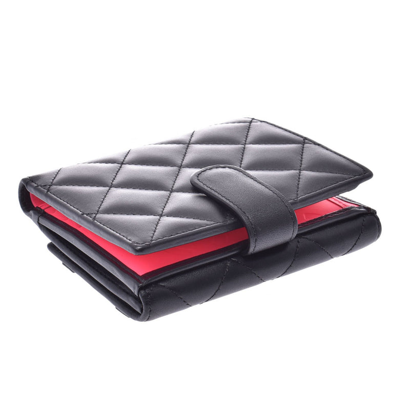 シャネルカンボンライン 黒 レディース ラムスキン 二つ折り財布