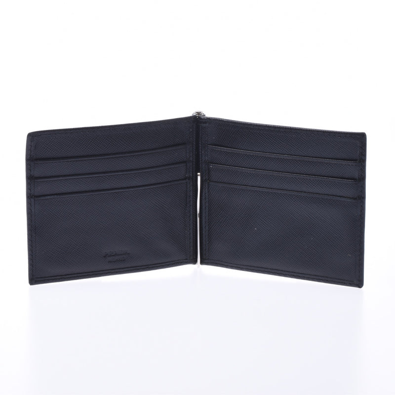 プラダマネークリップ付き二ツ折札入れ 黒 シルバー金具 メンズ 札入れ