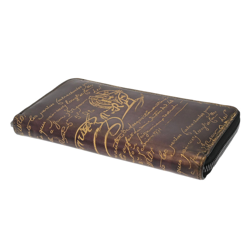 ベルルッティカリグラフィ ラウンドファスナー財布 茶 メンズ レザー