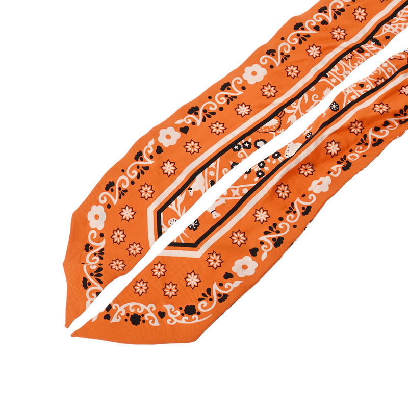 エルメスツイリー バンダナ柄 オレンジ レディース シルク100