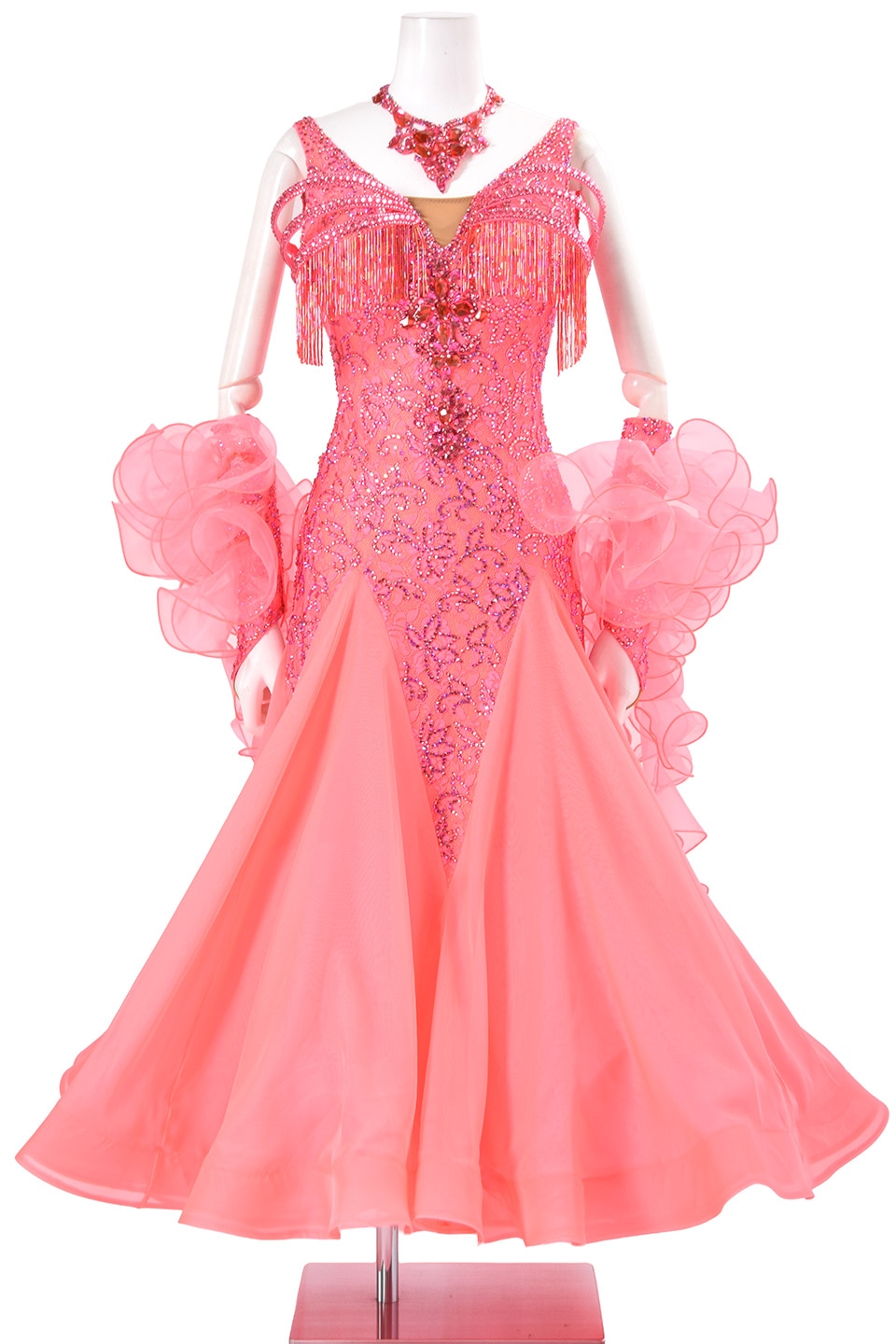 スタンダードドレス WS0682D サーモン M 社交ダンス モダンドレス