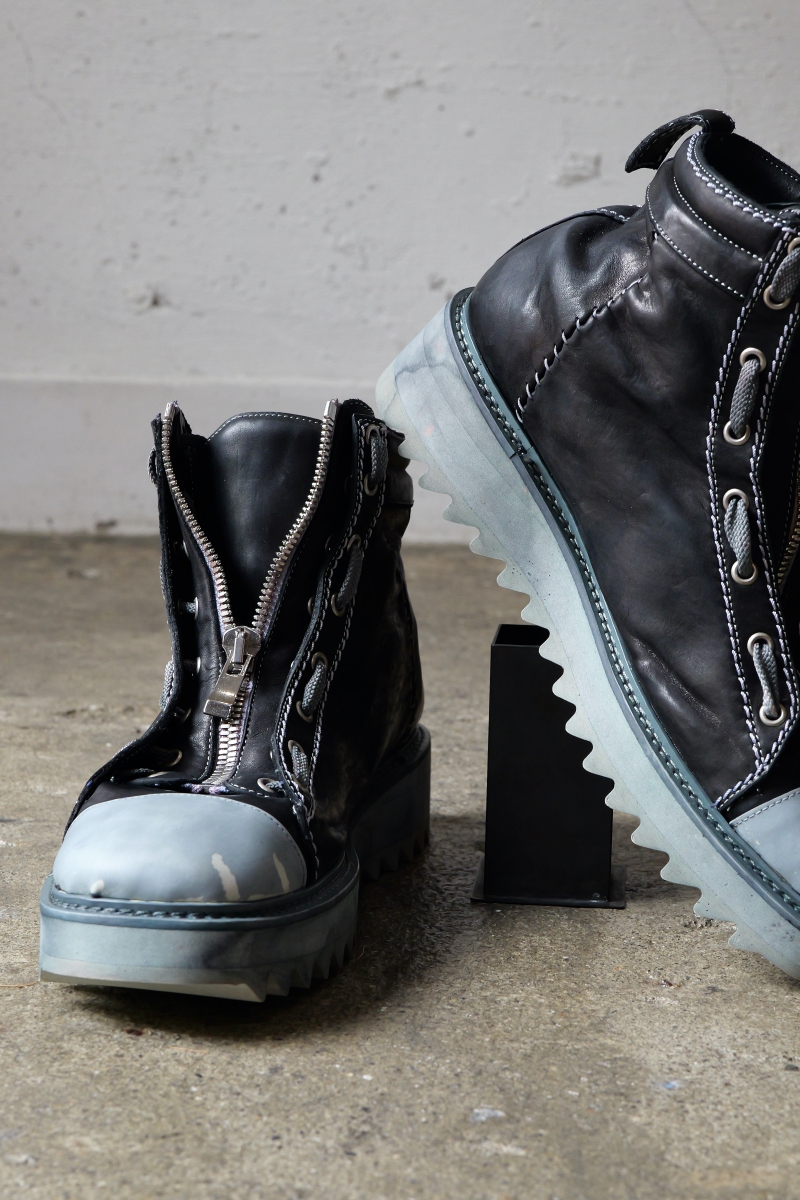 32611B-7987SAW. HORSE WHITE LEATHER SNEAKER ZIP FRONT FZ-2 WHITE