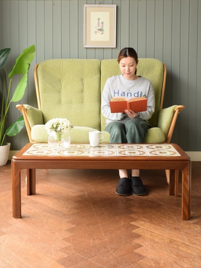 G-PLANのおしゃれなローテーブル、タイルトップのビンテージテーブル(m