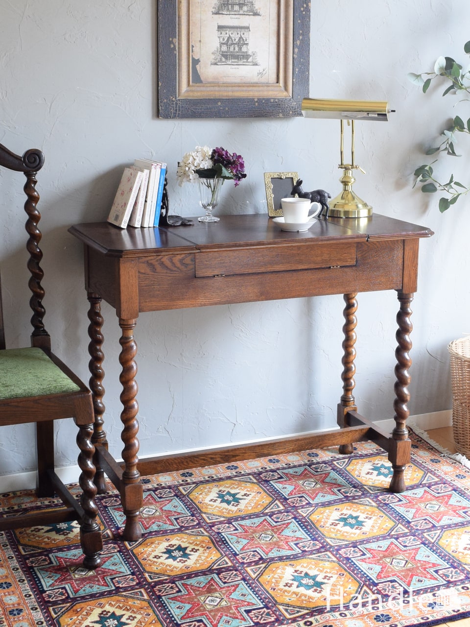 アンティークのフランス家具、ホワイトペイントのデスク（ガラス天板