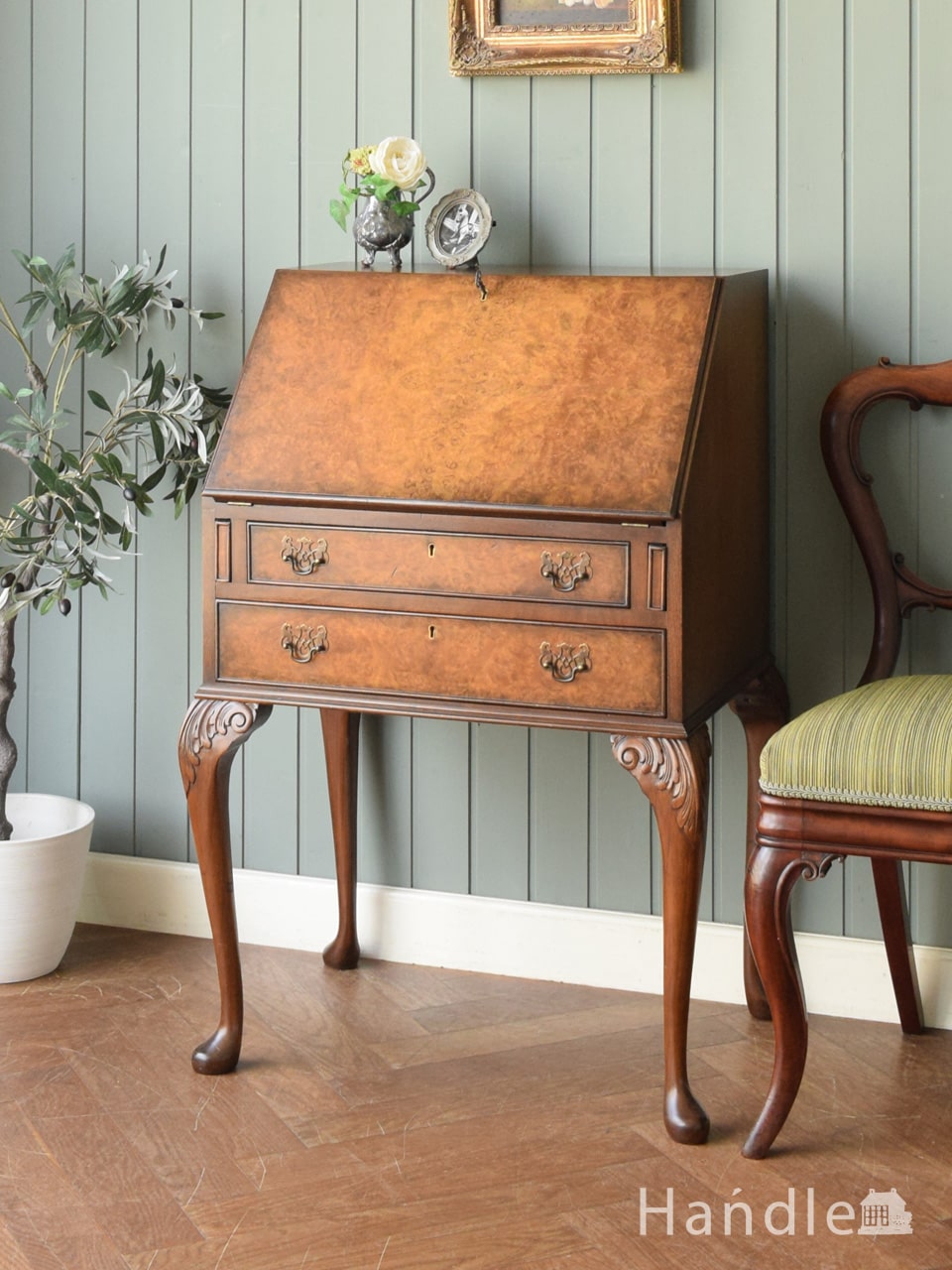 ミラーが付いたライティングビューロー、豪華なアンティーク英国家具(q