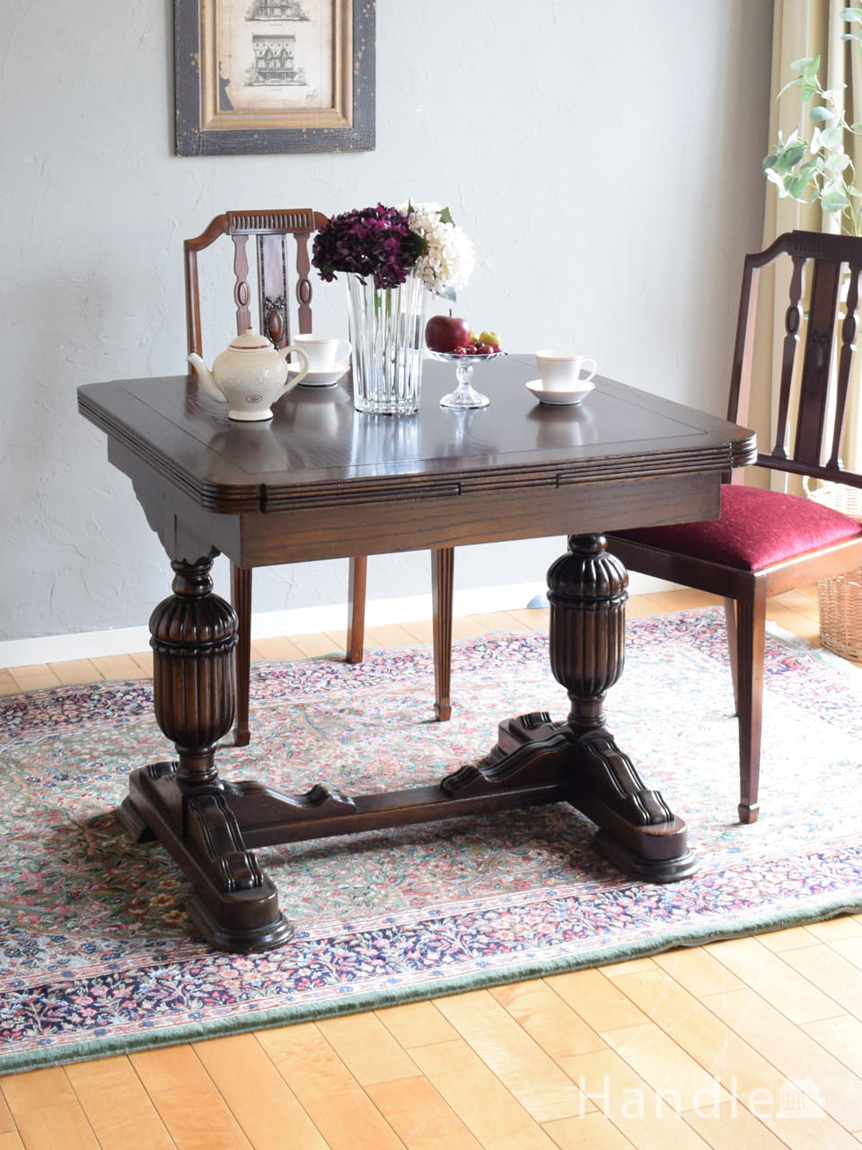 イギリスのアンティーク家具、4人掛けのダイニングテーブル（パイン材