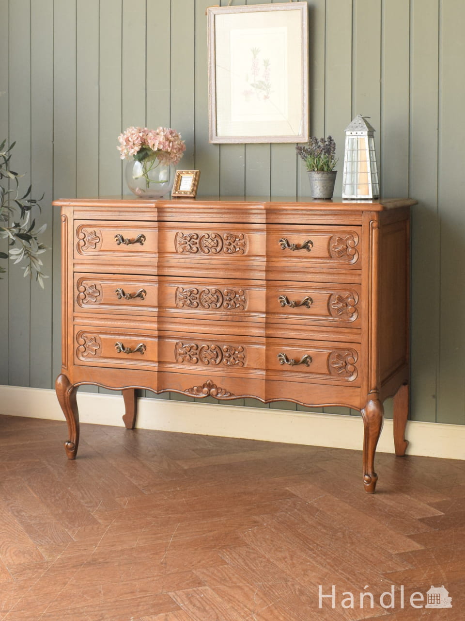 アンティークのフレンチ家具、オーク材の3段チェスト（コモード）(j