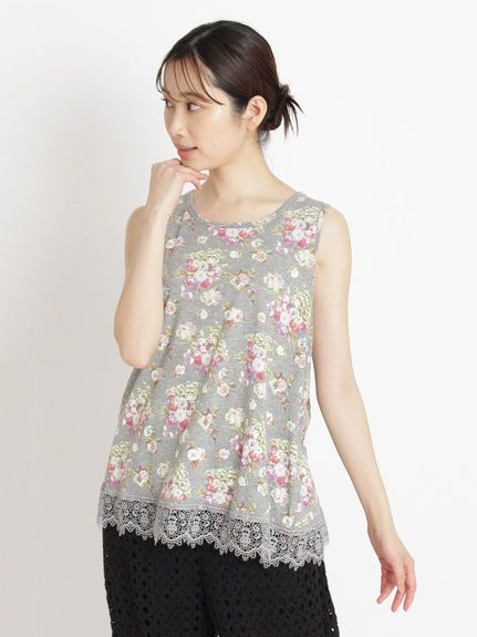 大きいサイズ][15号 19号 ]度甘天竺フラワーポムプリント×ケミカル