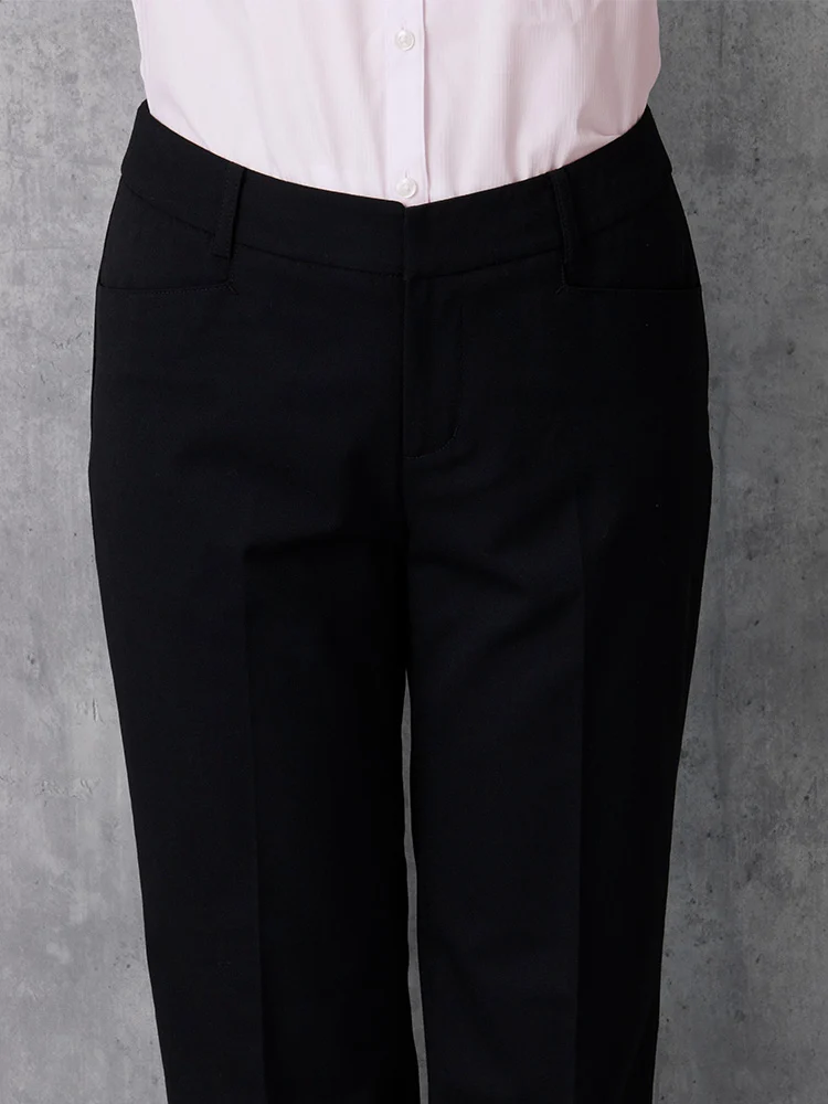 ウォッシャブル】パンツ ストレート 黒無地 ビエラスティコ 無地 ViVi