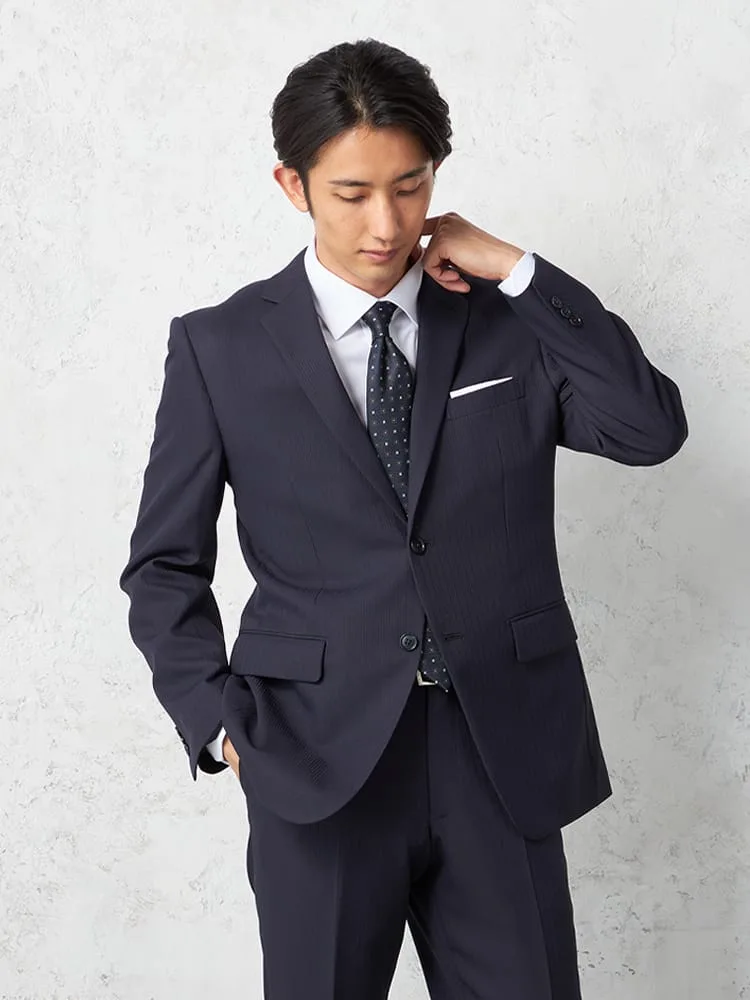 スーツ 2つボタン【WEB限定】上下ウォッシャブル 千鳥格子 ネイビー