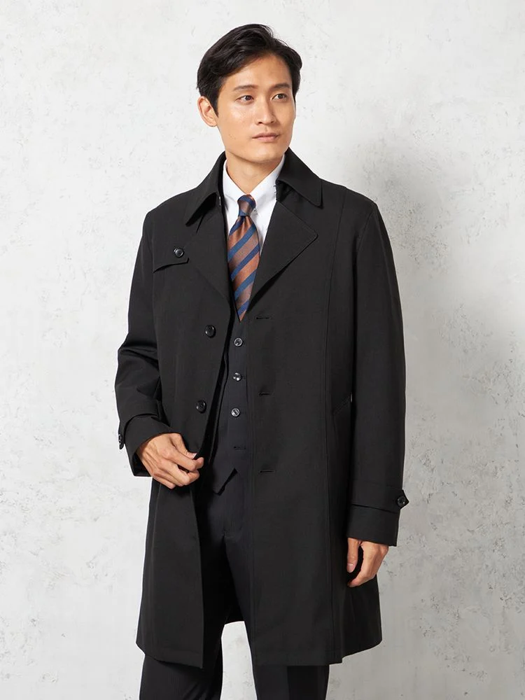 ネイビー 【撥水&防風】シングルセミトレンチAラインコート ライナー付