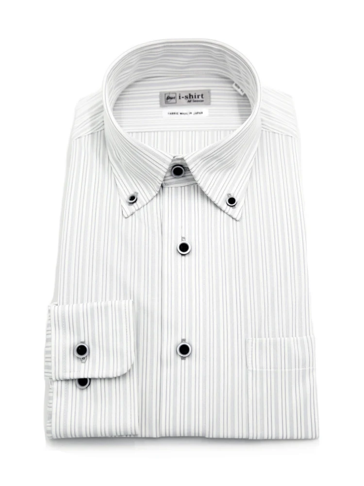 M．グレー 【完全ノーアイロン】長袖 アイシャツ ボタンダウン