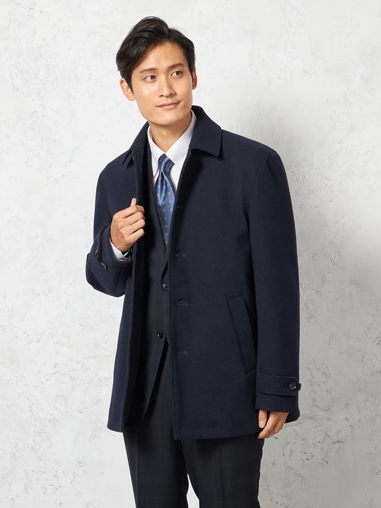 ネイビー 【防風】メルトンショートステンコート ストレッチ 無地 nero