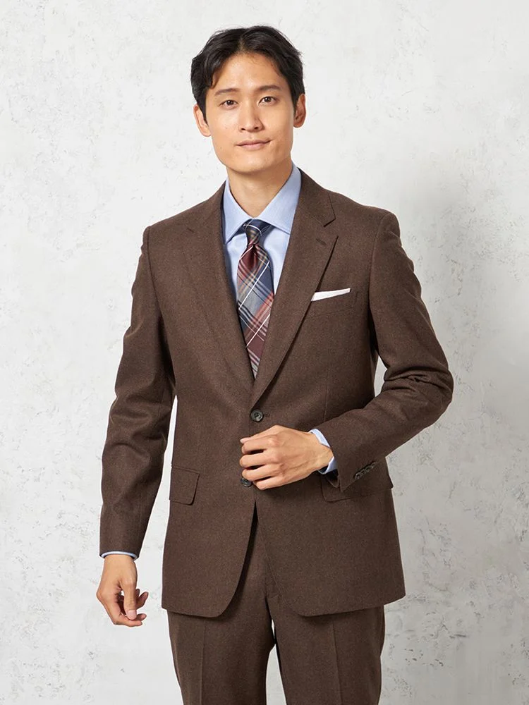 D．ブラウン 【ノータック】スーツ 2つボタン【REDA】イタリア