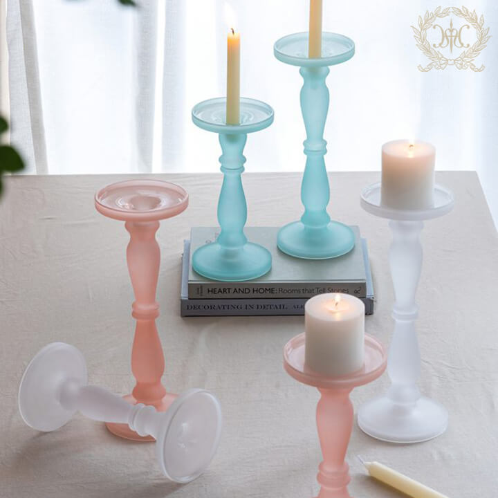 フロストガラスキャンドルホルダー/ブルー大小2個セット｜クリスマス