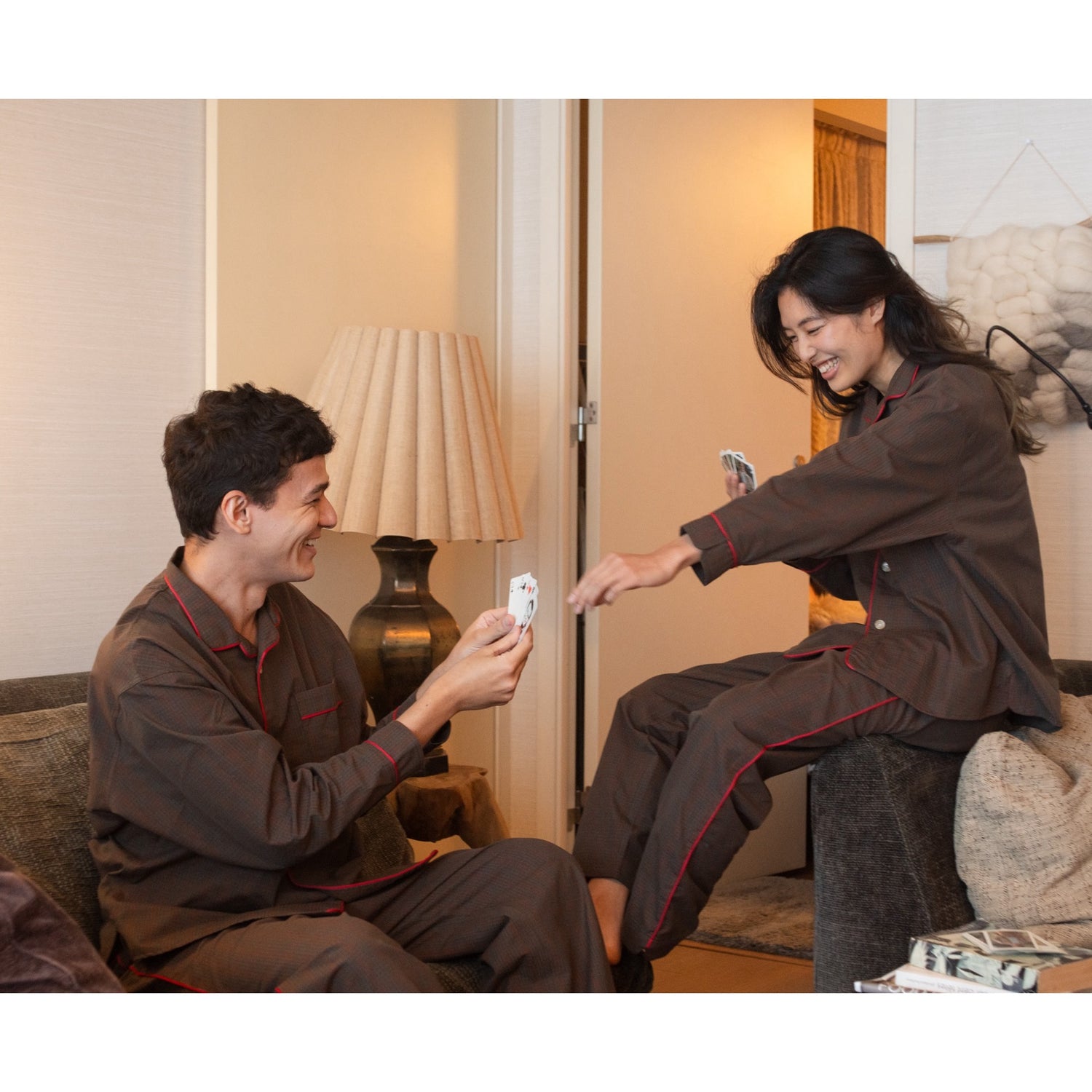 june / pajama set brown check with red piping – HATCH